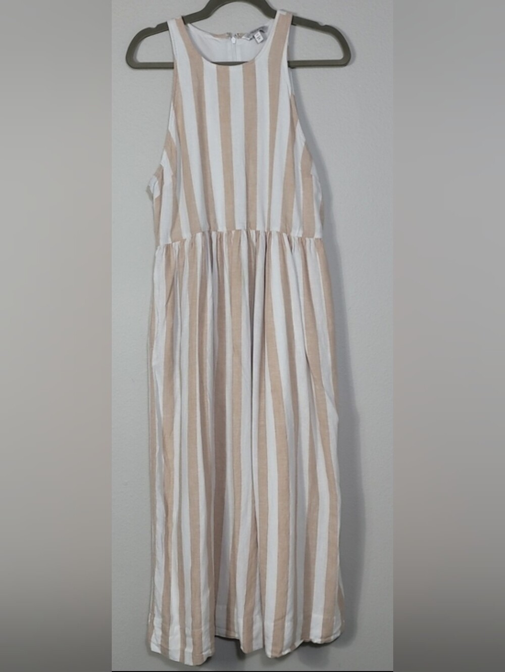 Crown & Ivy Linen Blend Striped Maxi Dress Size 12 Pockets Coastal - Picture 2 of 11